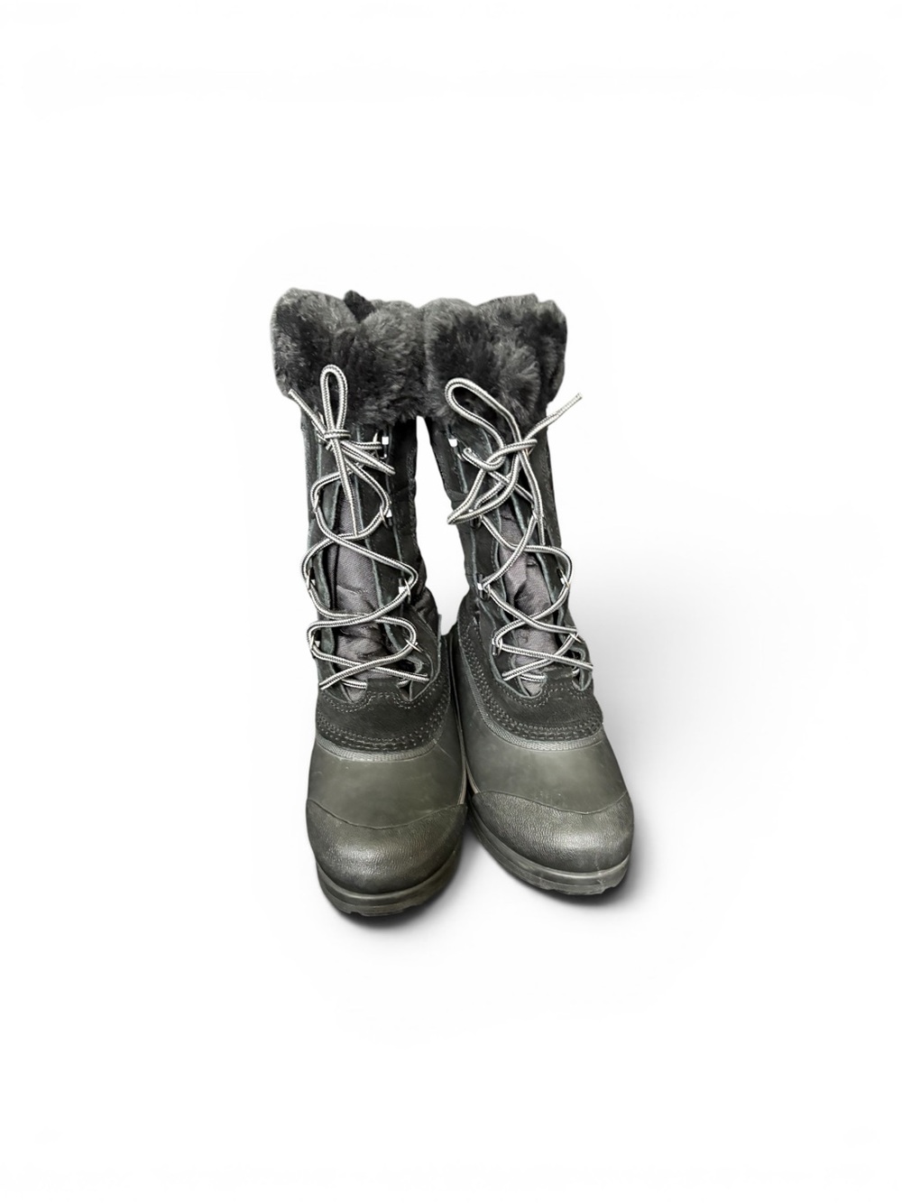 Lands' End Black Winter Rain Boots with Gray Fur Trim - Picture 2 of 5